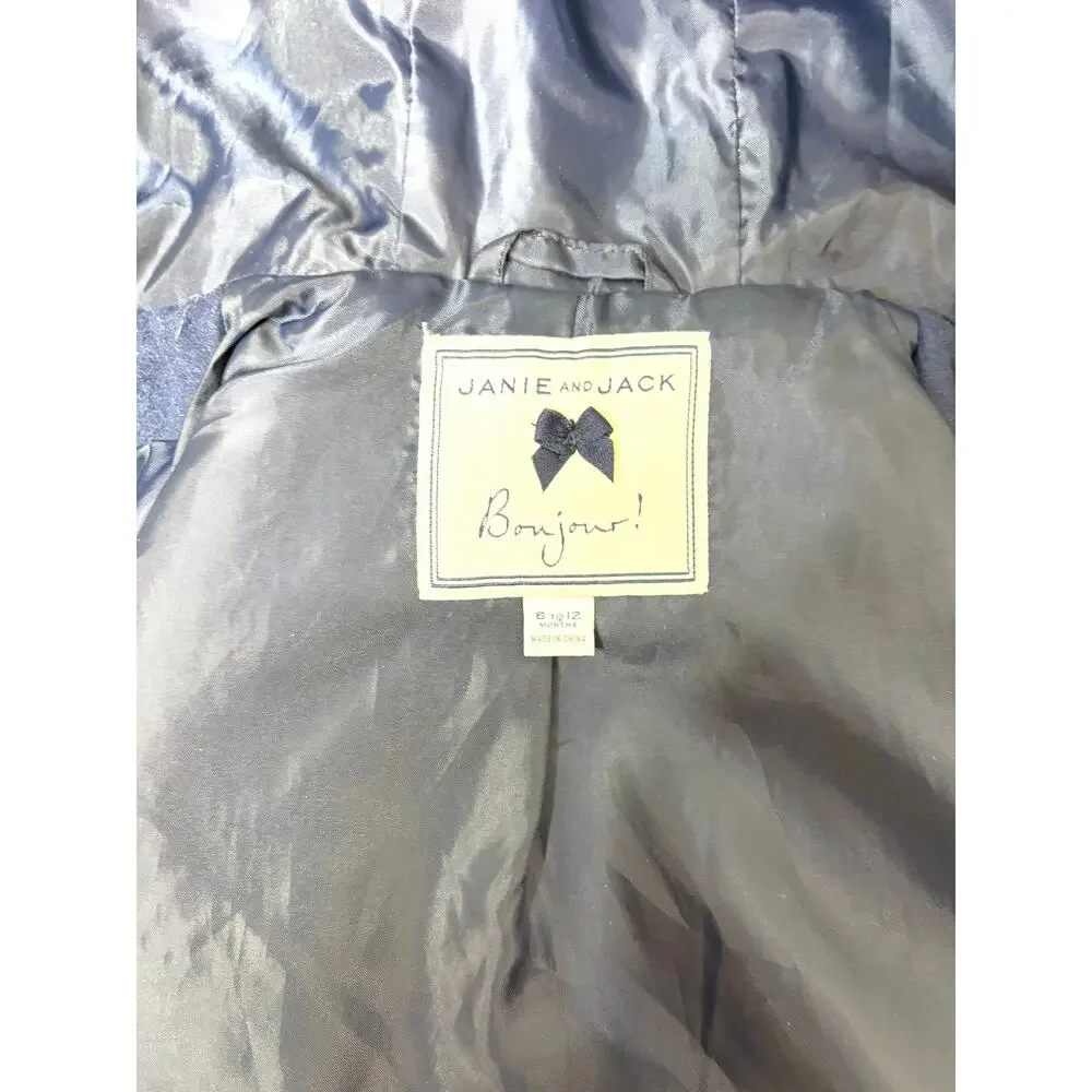 Janie & Jack Faux Fur Trimmed Hooded Navy Cape 6-12 month